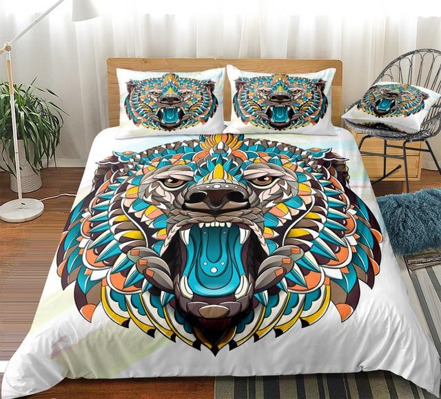 African Indian Bear 3 Pieces Quilted Comforter Set