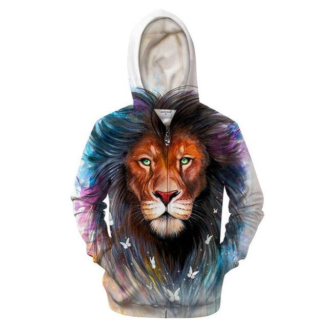 Colorful Lion & Butterflies Zip-up Hoodie