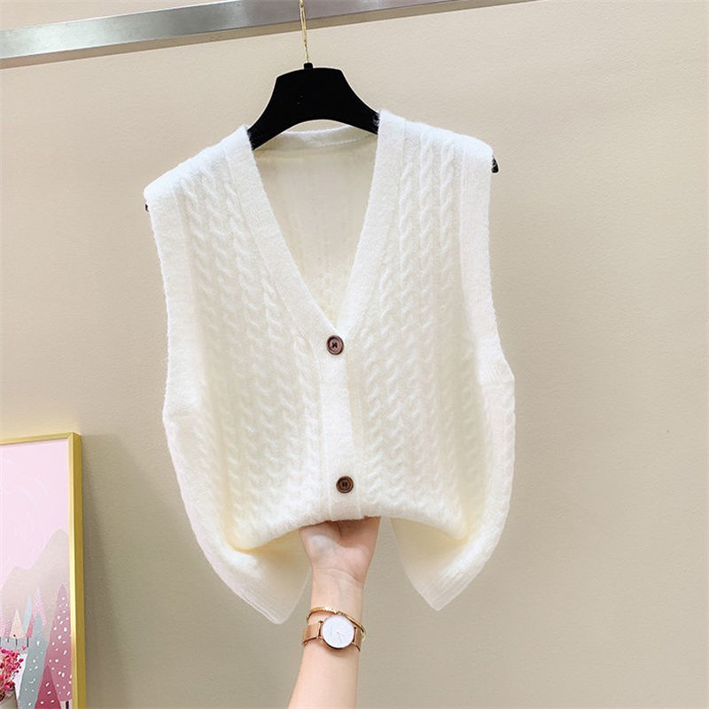 Women’s Vest Sweater V-neck Sleeveless Knitted Vest Korean Loose Cardigan Waistcoat Trending Sweater Autumn and Winter Top alx