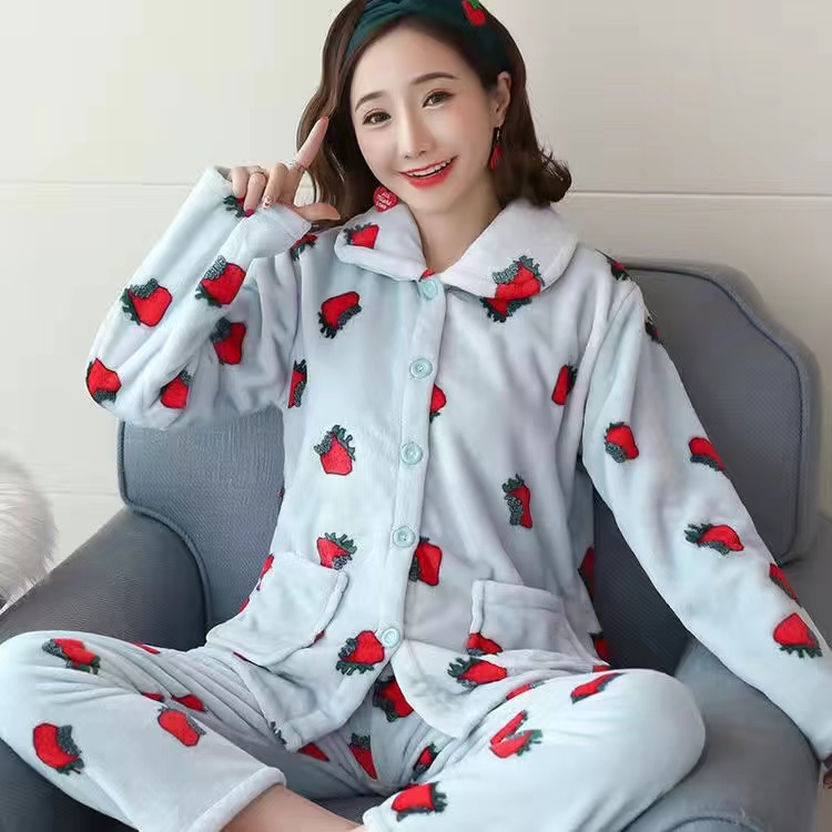 2022 New Pajamas Set Women Winter Coral Velvet Pyjamas Sets Sweet Cute Flannel Long Sleeve Female Homewear Nightwear alx