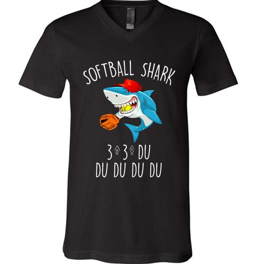 Softball Shark Du Du Du B – Canvas Unisex V-Neck Shirt