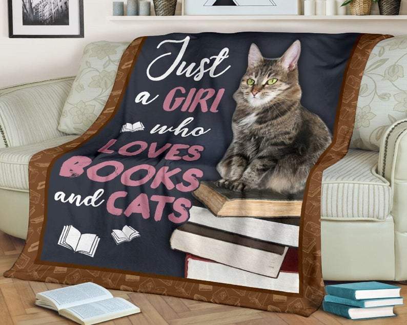 Books And Cats Blanket Just A Girl Who Loves Books And Cats Gift For Cat Lover Gift Friend Family Kid Gift Home Decor Bedding Couch Sofa Soft And Comfy Cozy