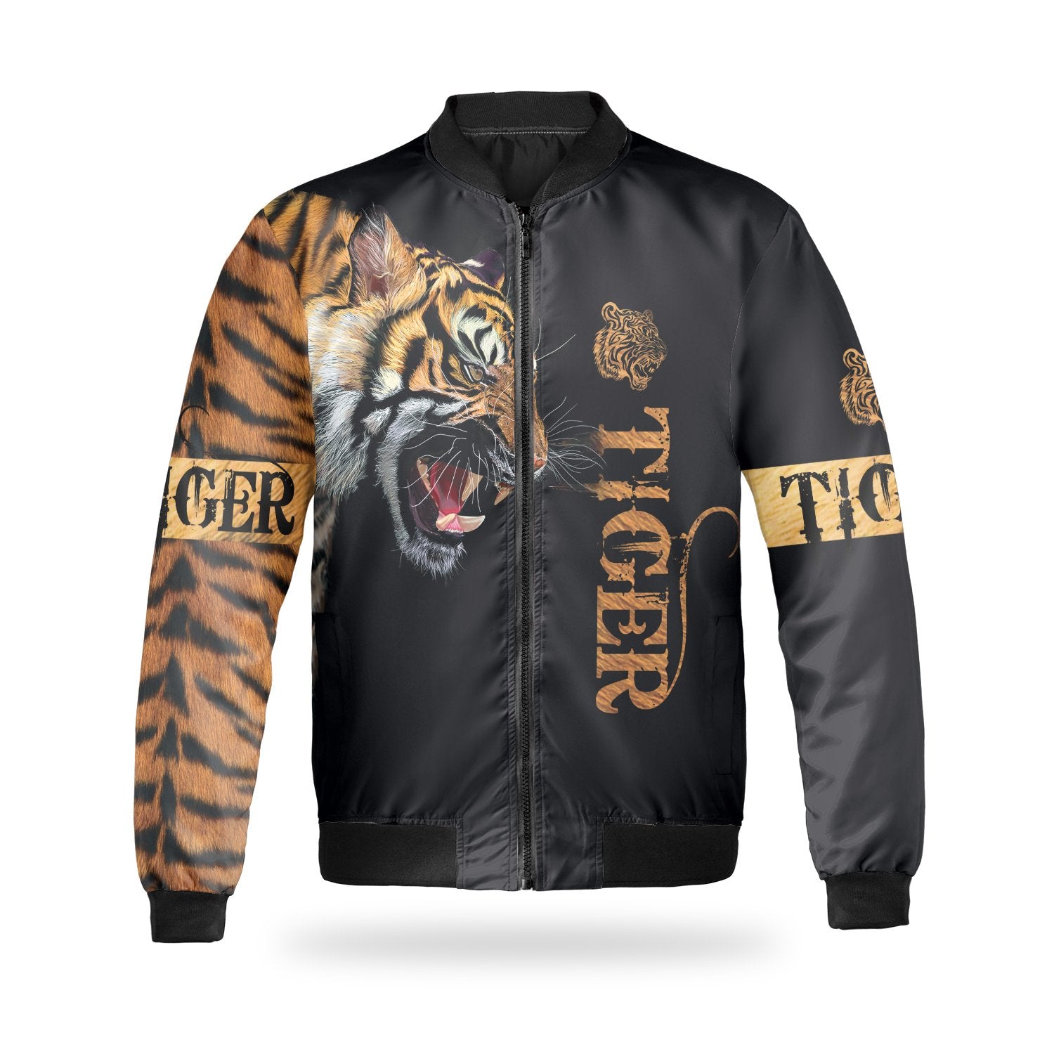 Tiger Skin All Over Print Casual Bomber Jacket