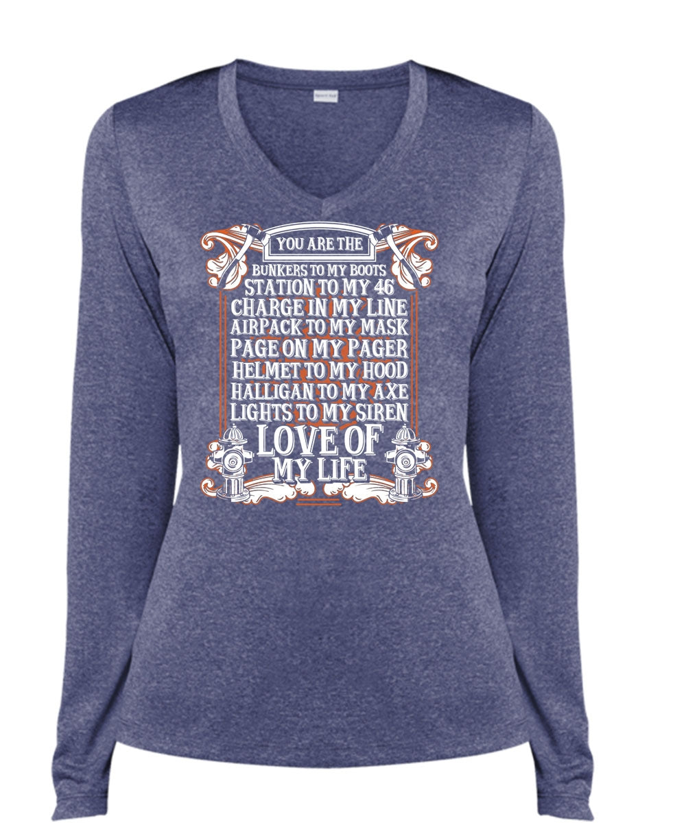 You Are The Bunkers To My Boots T Shirt, Love Of My Life T Shirt, Cool Shirt (Ladies Ls Heather V-Neck)