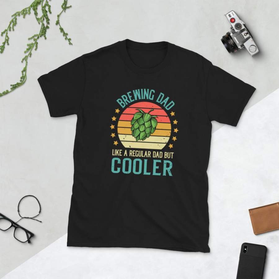 Brewing Dad Like A Normal Dad But Cooler T-Shirt Men’s Vintage Craft Beer Hop Home-Brew Graphic Shirt Father’s Day Gift S-3XL Unisex Tee