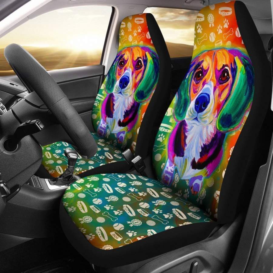 Colorful Beagle Car Seat Covers Gift For Dog Lover LL10