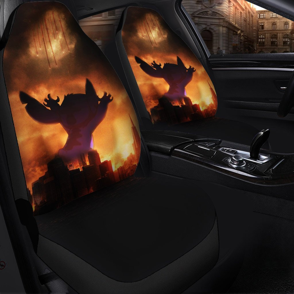 Stitch Destroy City Seat Covers Amazing Best Gift Ideas – Seat Covers With Leather Pattern Print Will Get 2 Pcs