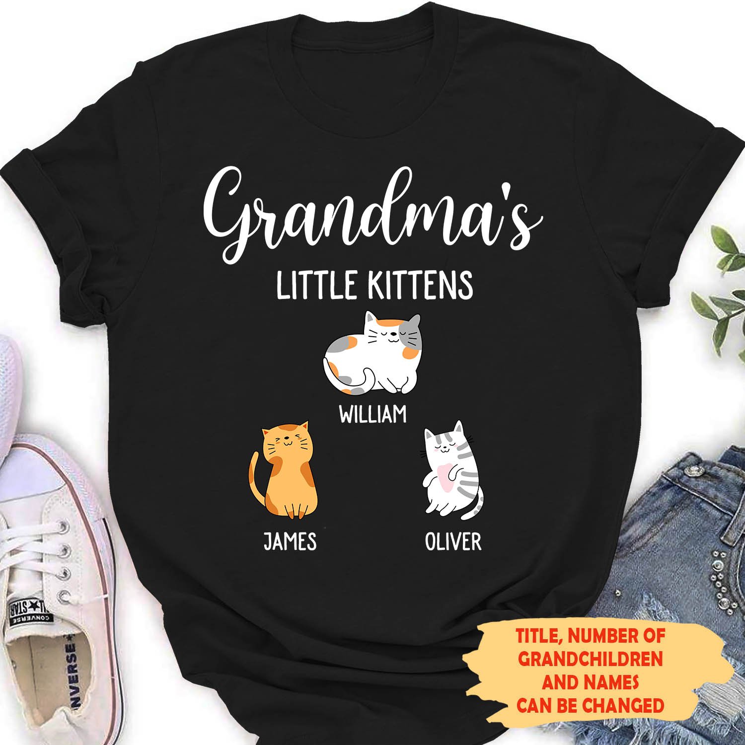 Little Kittens – Personalized Custom Women T-Shirt – Grandma Shirts