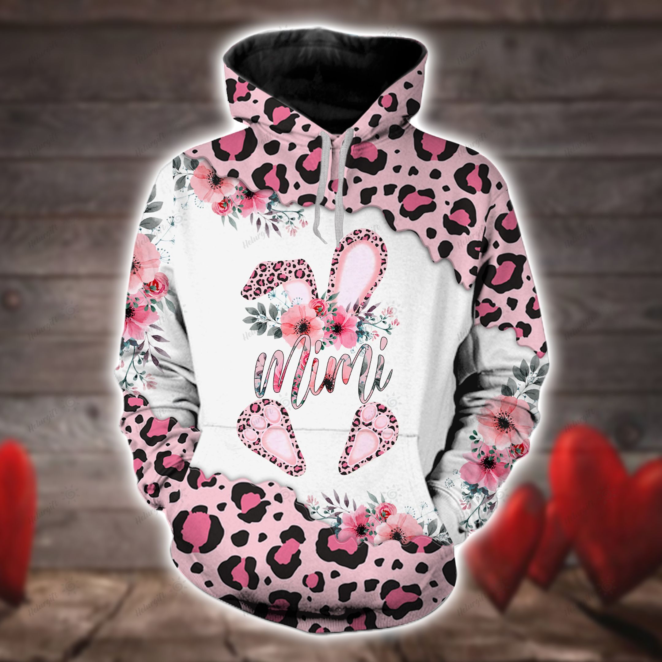 Apayprints – Pink Mimi Bunny Easter Leopard 3D All Over Printed Hoodie Set