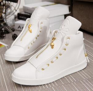 High-Top Genuine Leather Skull Shoes - TattoosCafe