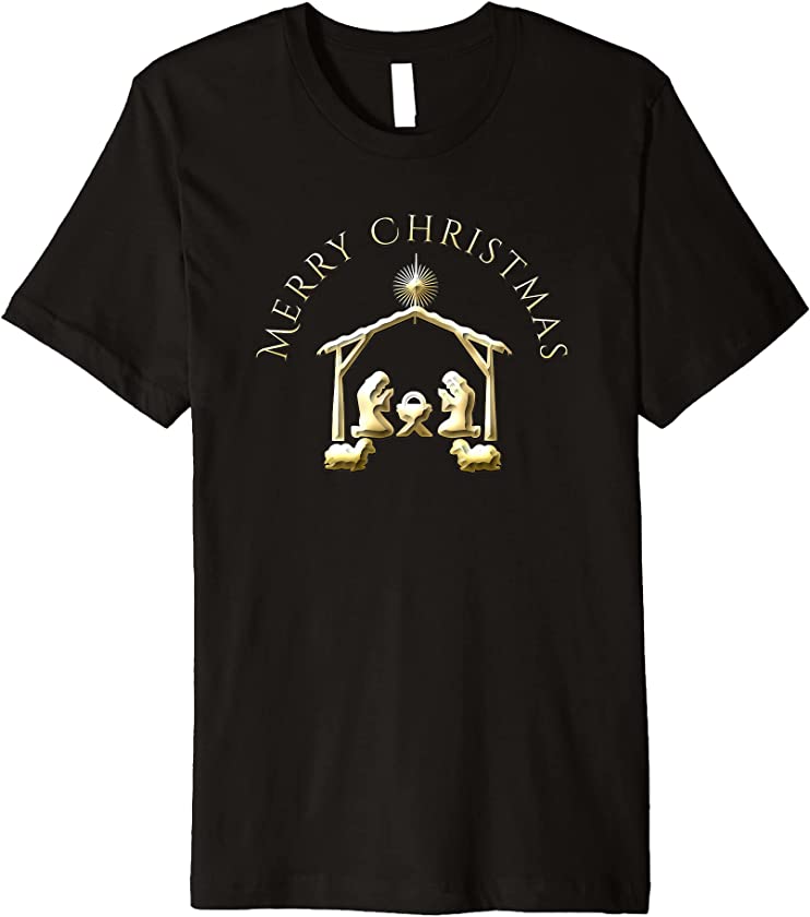 Gold Merry Christmas Jesus Christ Birth Joseph Mary Nativity Premium T-Shirt