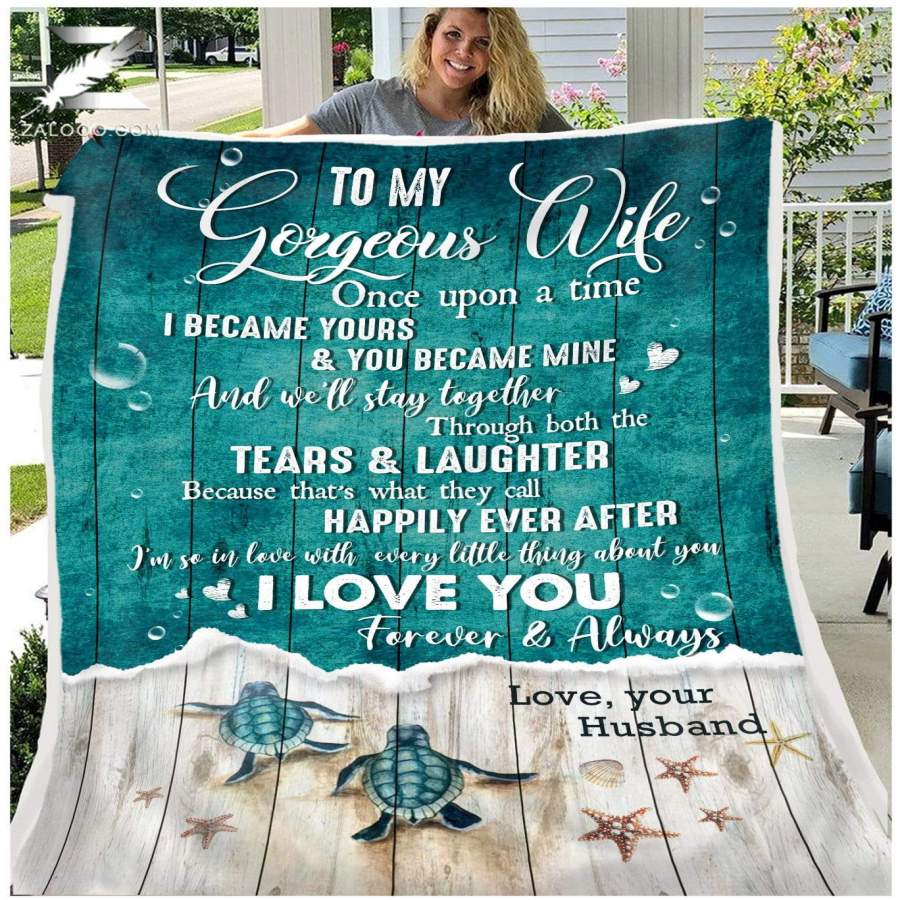 Zalooo – Custom Fleece Blanket – TURTLE – To my Wife – Once Upon A Time (Ocean)