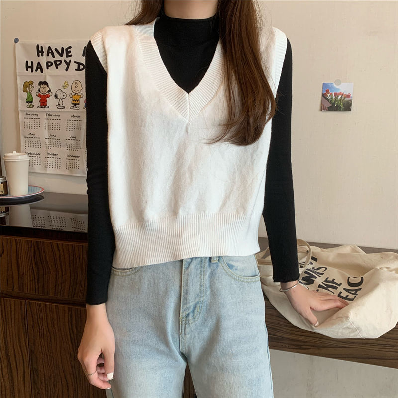 Sweater Vest Women Lovely Candy Color V-neck Preppy Girls Cropped Knitwear Spring Autumn All-match Ulzzang Fashion Ins Ladies alx