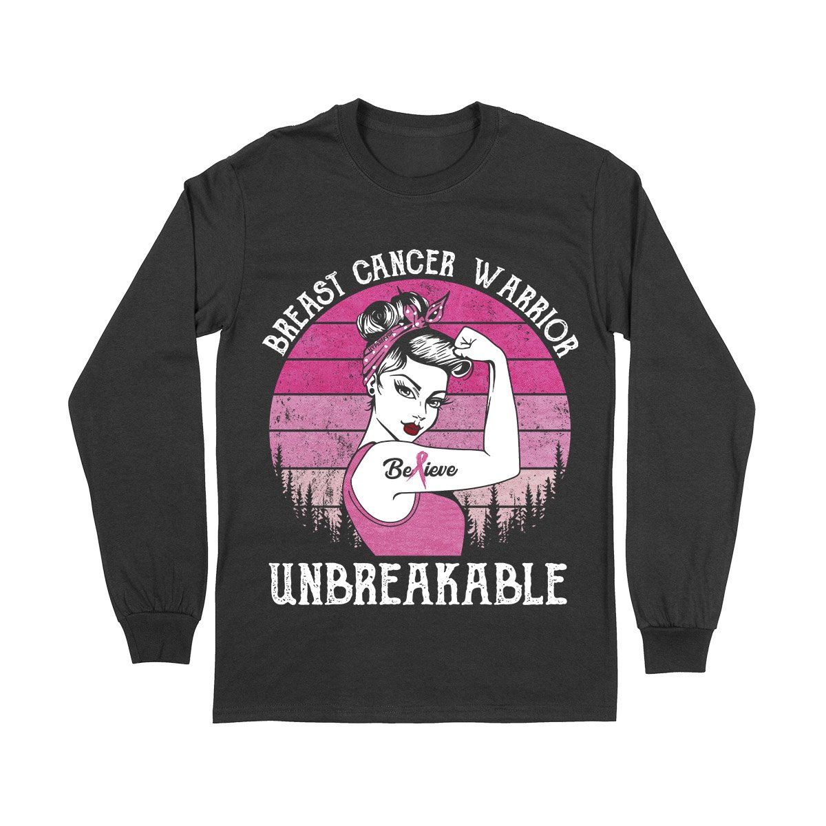 Breast Cancer Awareness Warrior Unbreakable Retro 01 Ez01 Long Sleeve T-Shirt