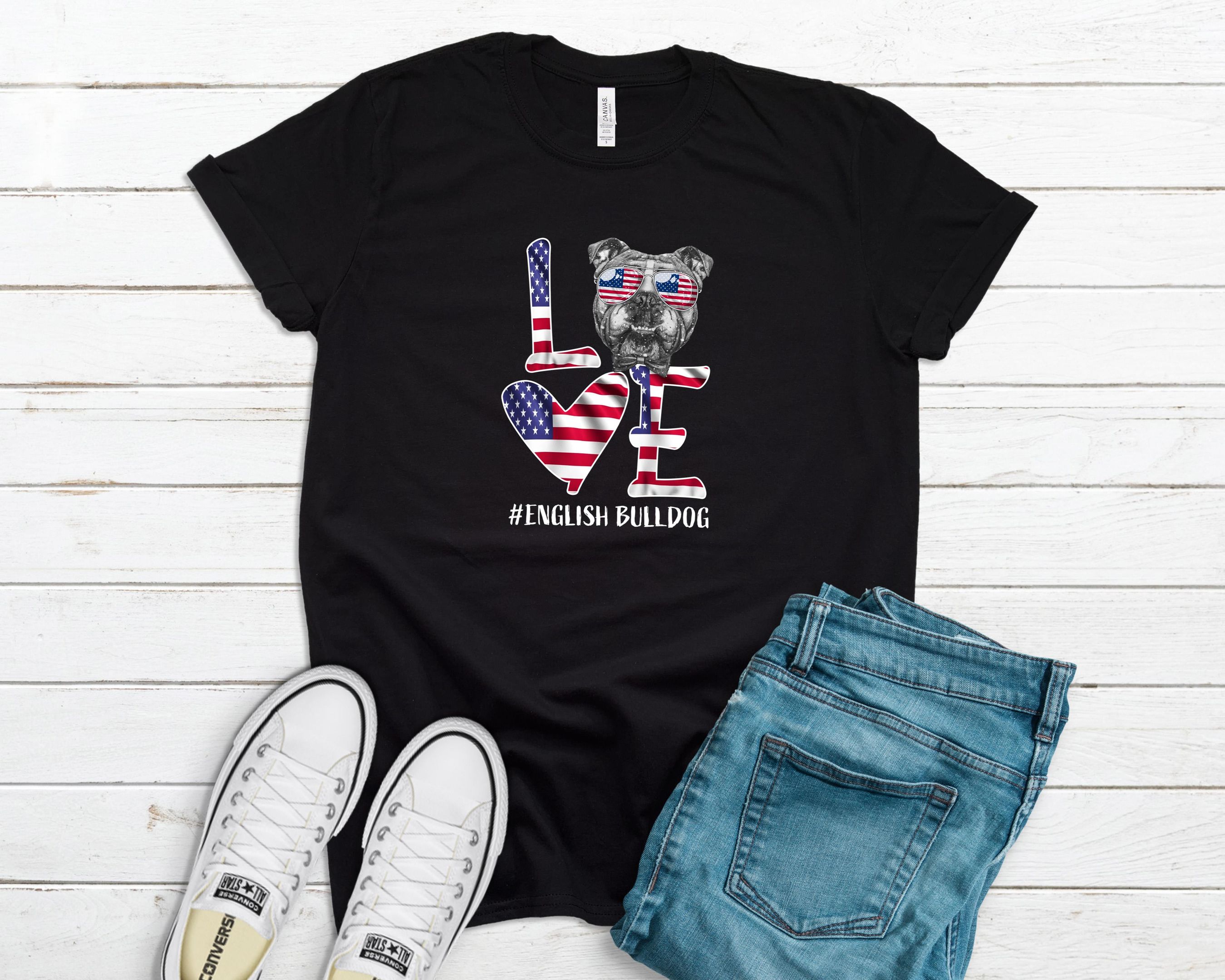 Patriotic English Pulldog Shirt, American Flag Love Tshirt, 4th of July Shirt, Independence Day Shirt, English Pulldog Tee