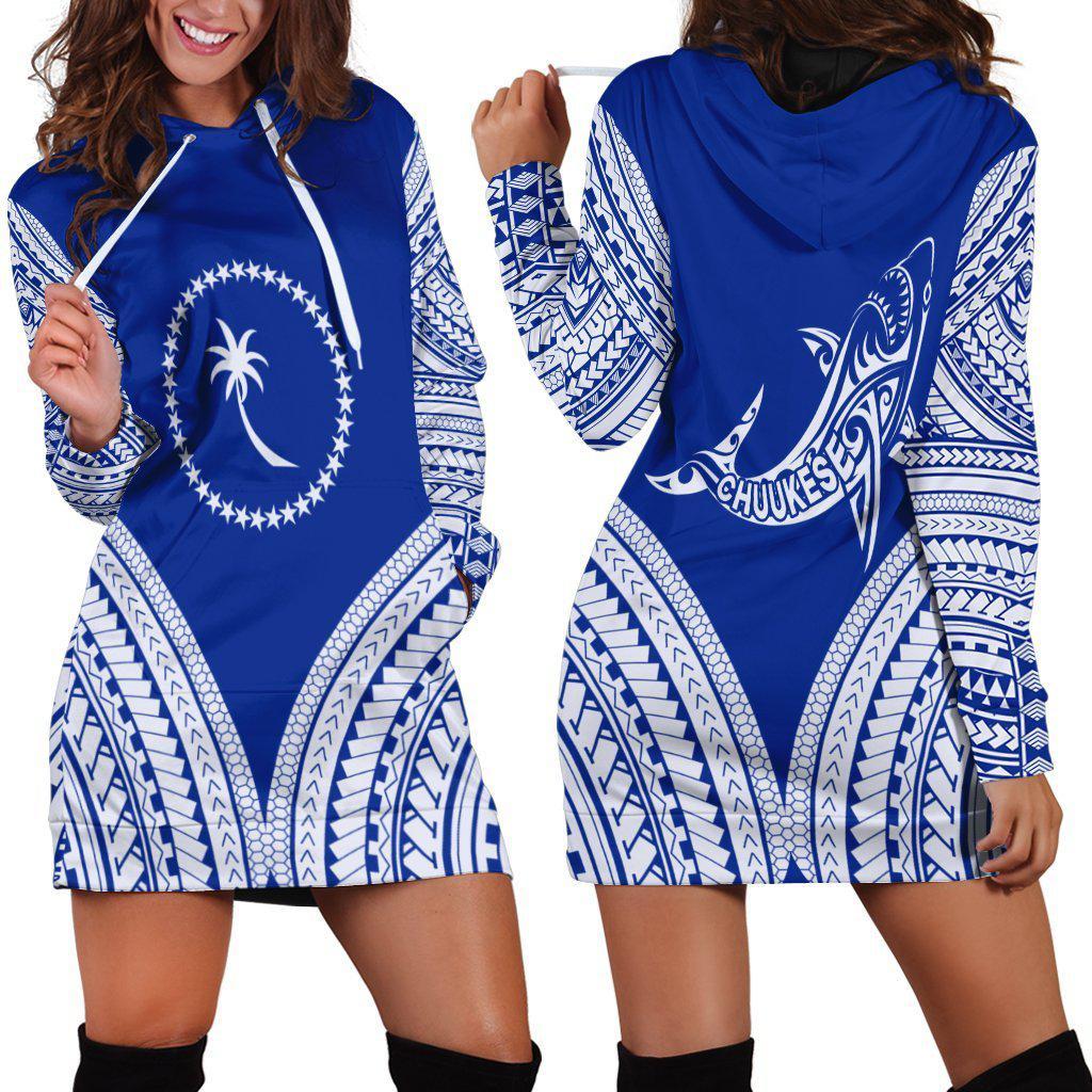 Chuuk Micronesian Shark Style Blue Hoodie Dress