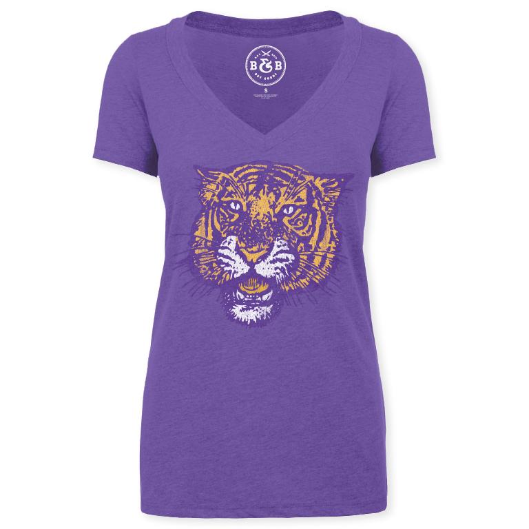 B&B Dry Goods LSU Tigers Women’s 78 Tiger Tri-Blend V-Neck T-Shirt – Purple