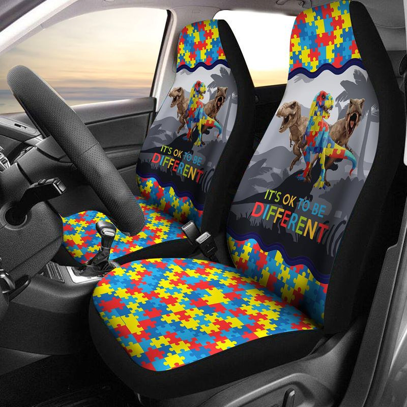 Autism Dinosaur It’S Okay To Be Different Car Seat Covers For Autism Awareness Lovers All Over Print Car Seat Cover