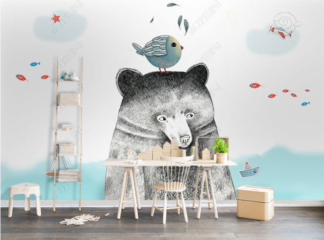 3D Cartoon Animal Bird Bear Wall Mural Wallpaper Lqh 162