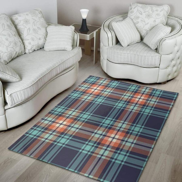 Blue Plaid Tartan Scottish Print Area Rug