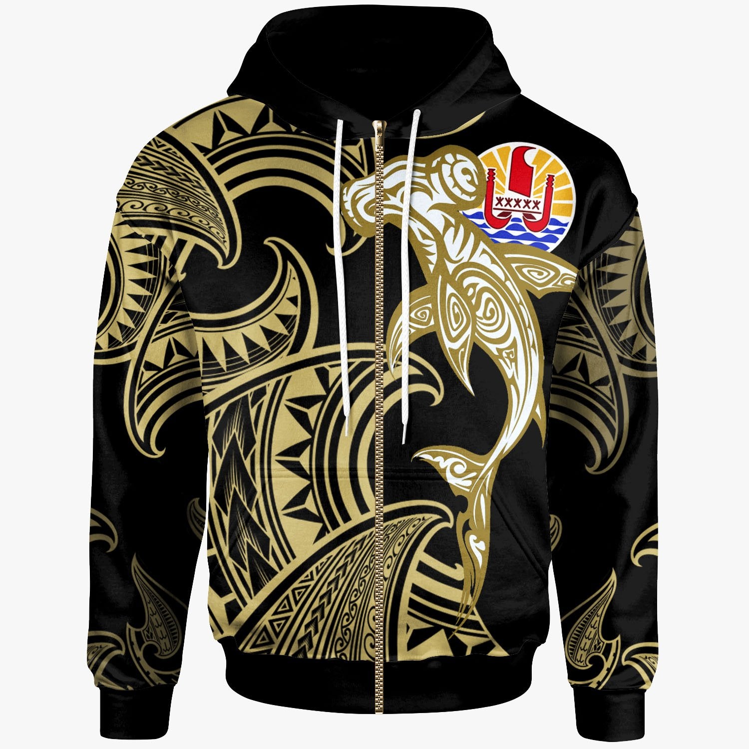 Tahiti Zip Hoodie – Hammerhead Shark Tribal Pattern