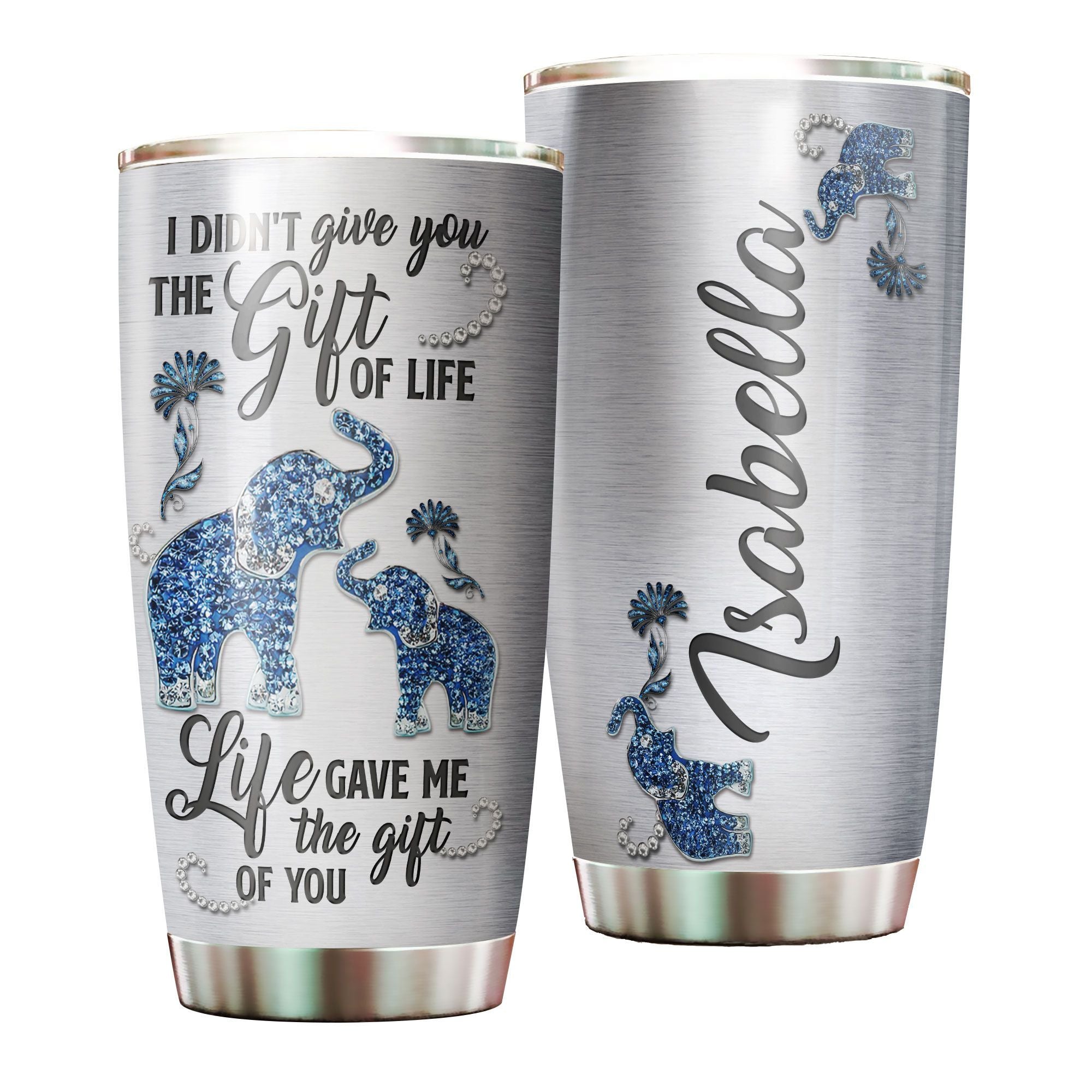 Personalized Elephant Mom Jewelry To My Daughter Loving Letters Stainless Steel Tumbler – Double-Walled Insulation Thermal Cup With Lid Mom Gift For Daughter Girl