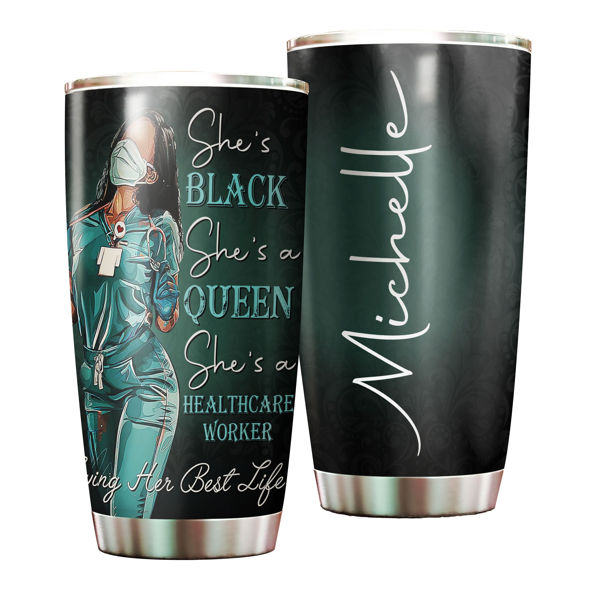 Personalized Black Nurse Queen Stainless Steel Tumbler – Double-Walled Insulation Vacumm Flask – Gift For Black Queen, International Women’S Day, Nurse’S Day