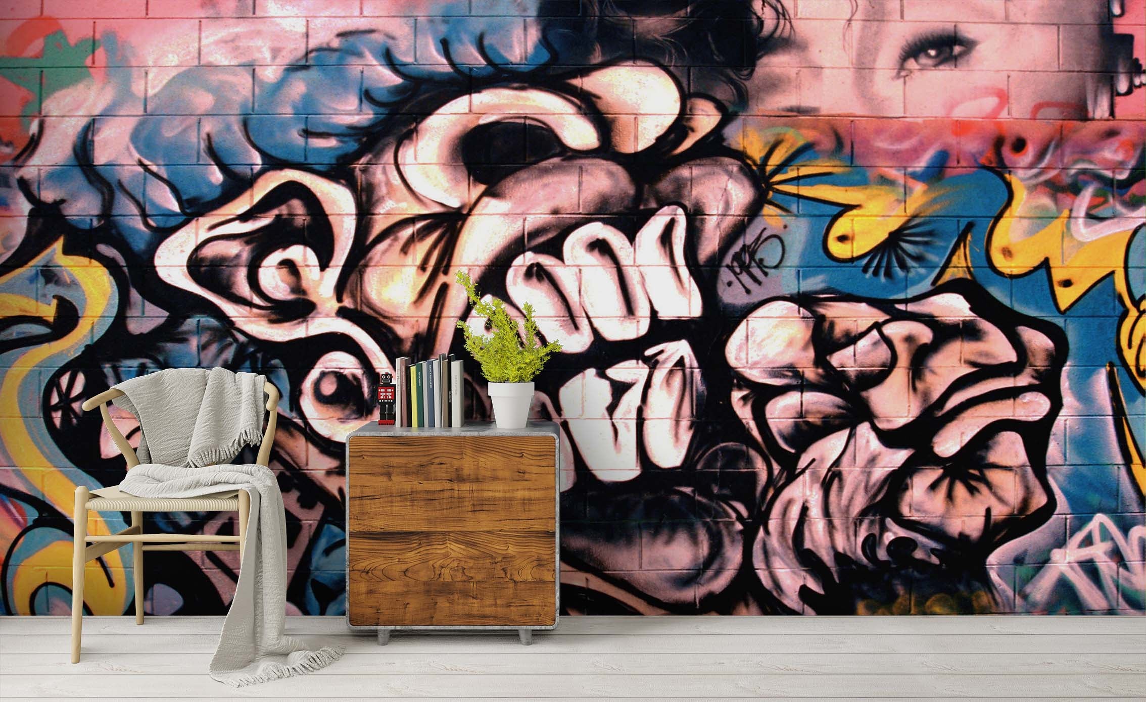 3D Graffiti Art Animal Monkey Tooth Wall Mural Wallpaper Zy D47