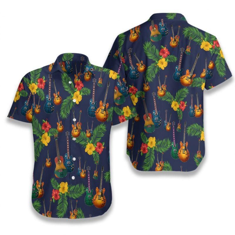 Hawaii Aloha Shirts Guitar Flower Ha33566