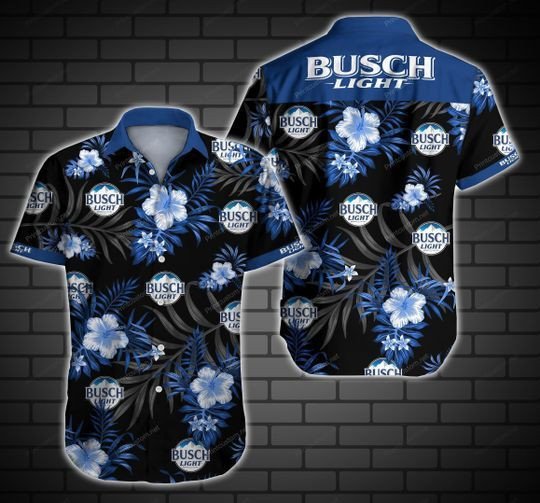 Busch Light Hawaii Graphic Print Short Sleeve Hawaii Casual Shirt Ha9585