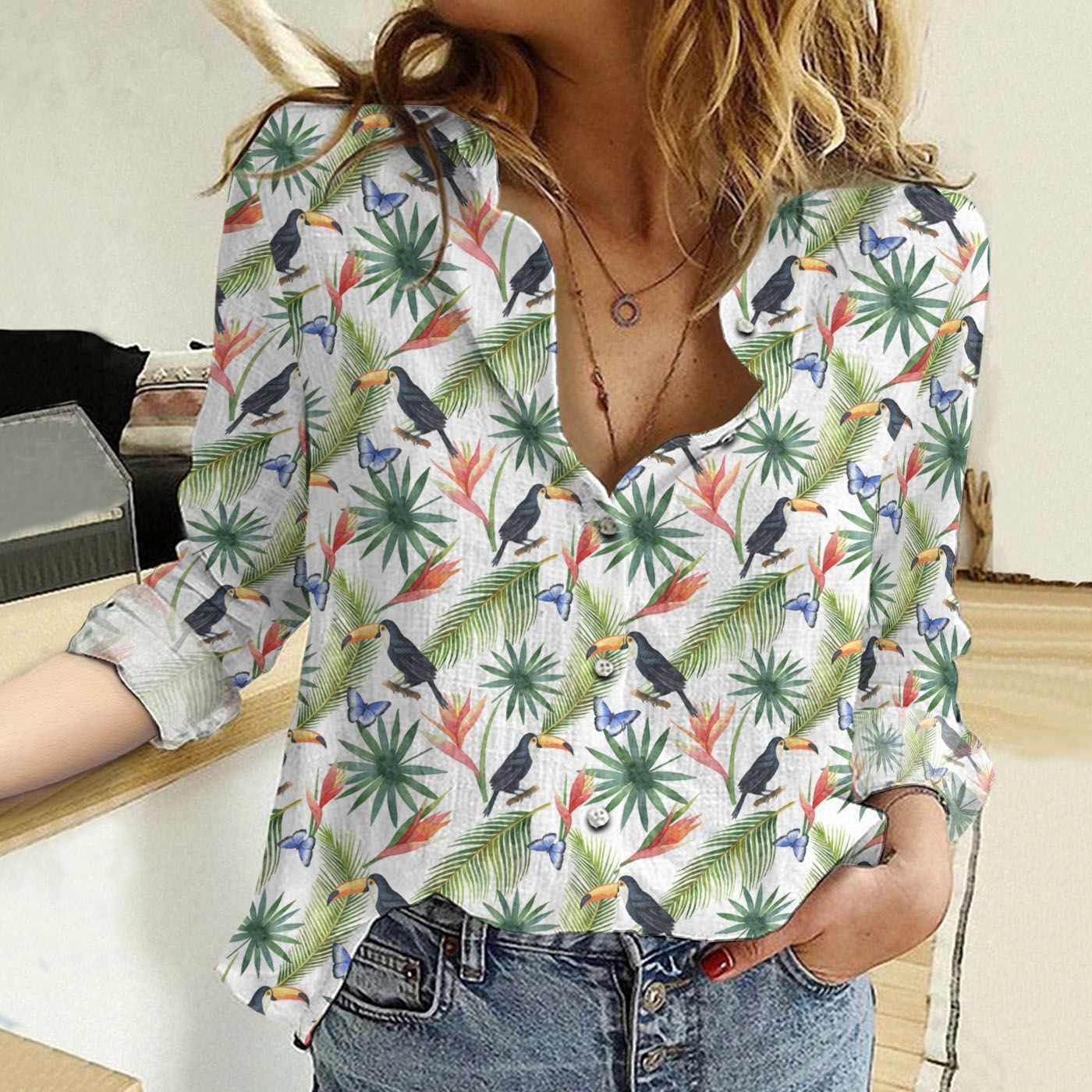 Birdwatching Cotton And Linen Casual Shirt, Bird Casual Shirt
