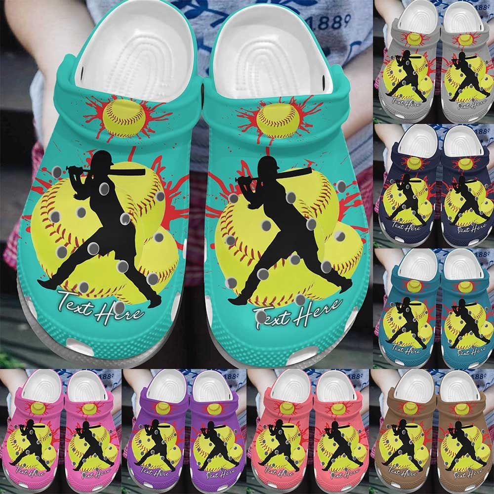 Softball Personalize Clog, Custom Name, Text, Fashion Style For Women, Men, Kid, Print 3D Whitesole Softball Lovers