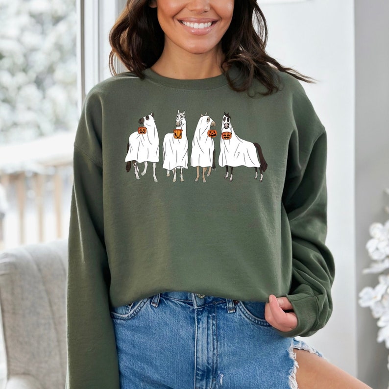 Horse Ghost Halloween Sweatshirt Halloween 2D Crewneck Sweatshirt All Over Print Sweatshirt For Women Sweatshirt For Men Sws4812