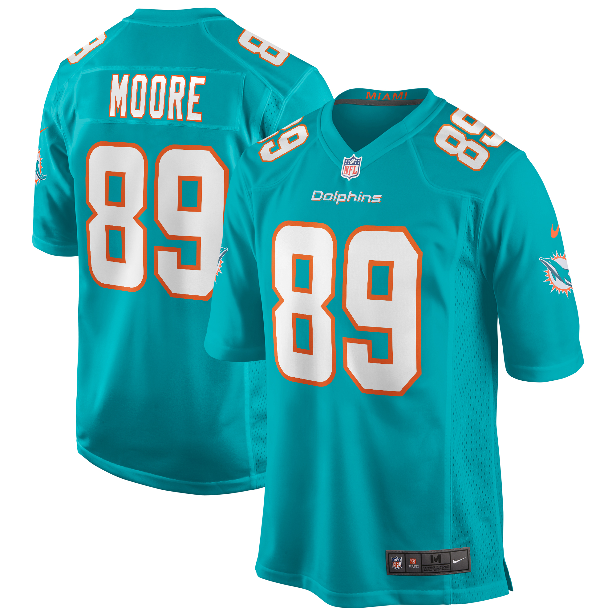 Men’s Miami Dolphins Nat Moore Aqua Game Retired Player Jersey