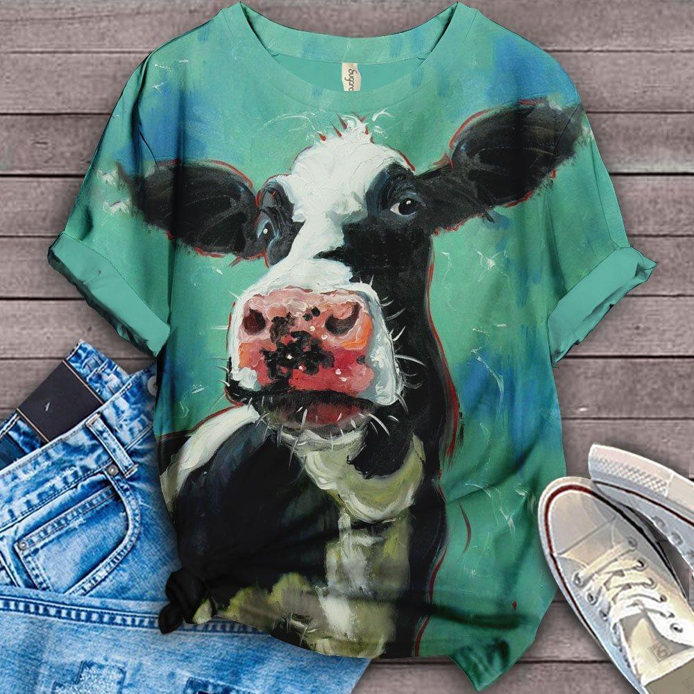 Happy Cow Farm Floral Art T-shirt