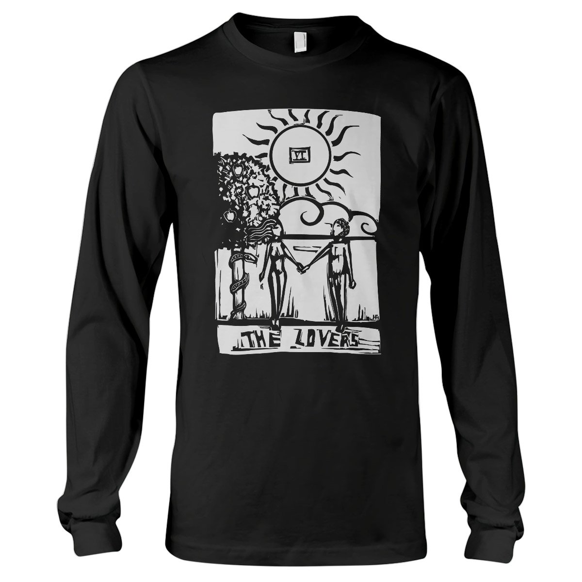 Witch Wicca Woodcut Style Tarot Card The Lovers Ez20 2409 Long Sleeve T-Shirt