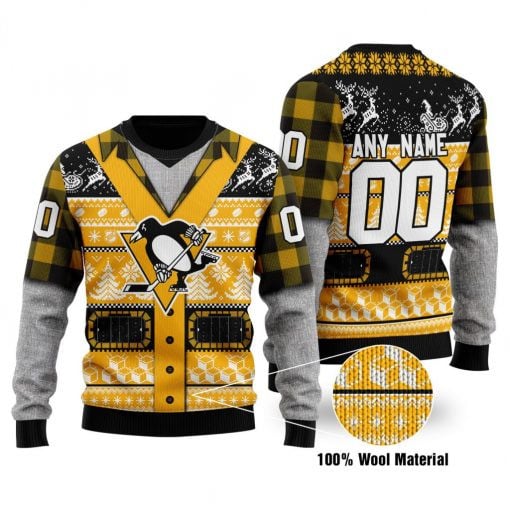 Pittsburgh Penguins Custom Name Number Gift For Fan Ugly Wool Sweater Christmas