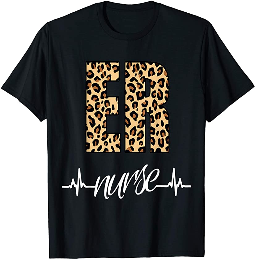 ER Nurse Leopard Print Heartbeat Pattern T-Shirt