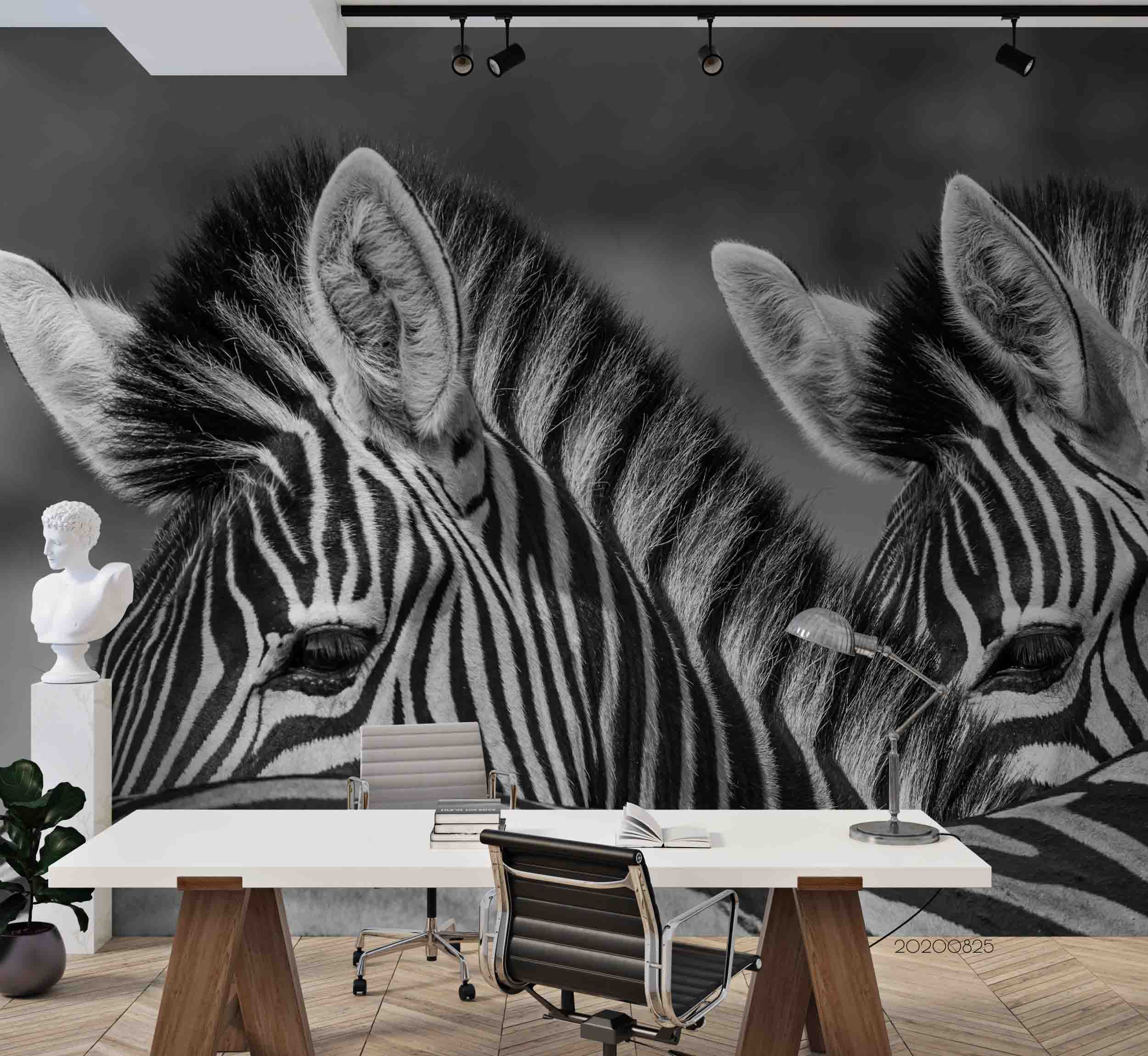 3D Retro Grey Animal Zebra Wall Mural Wallpaper Lqh 104