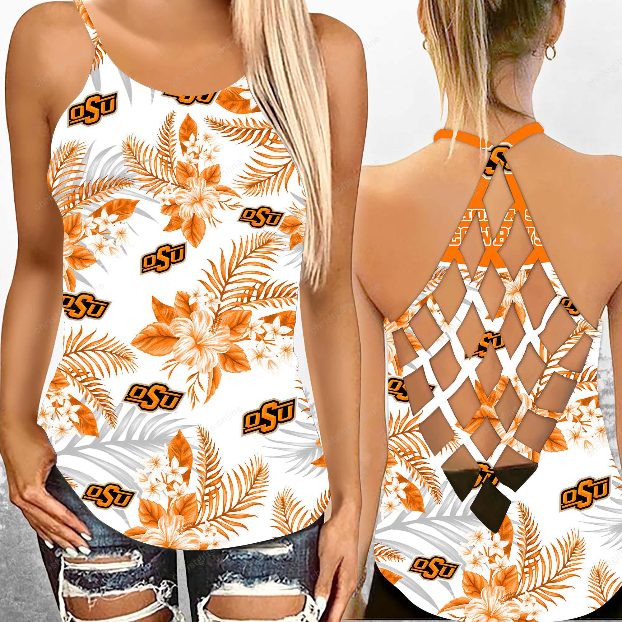 Oklahoma State Cowboys NCAA1-Criss Cross Tanktop Hawaii Style Ds1