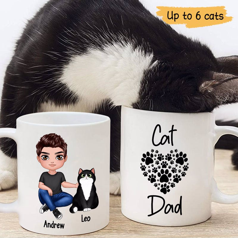 Cat Dad Simple Heart Personalized Mug