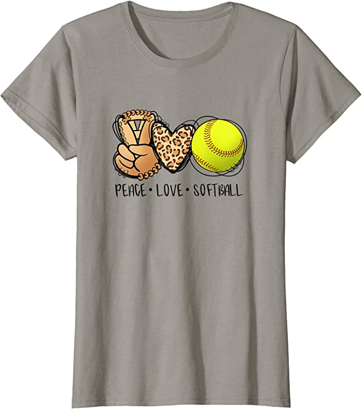 Womens Peace Love Softball Moms Leopard Print Mother’s Day Softball T-Shirt