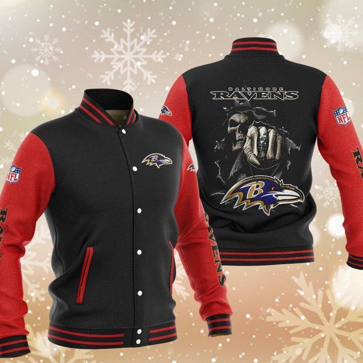 Baltimore Ravens Black Red Skull Baseball Jacket