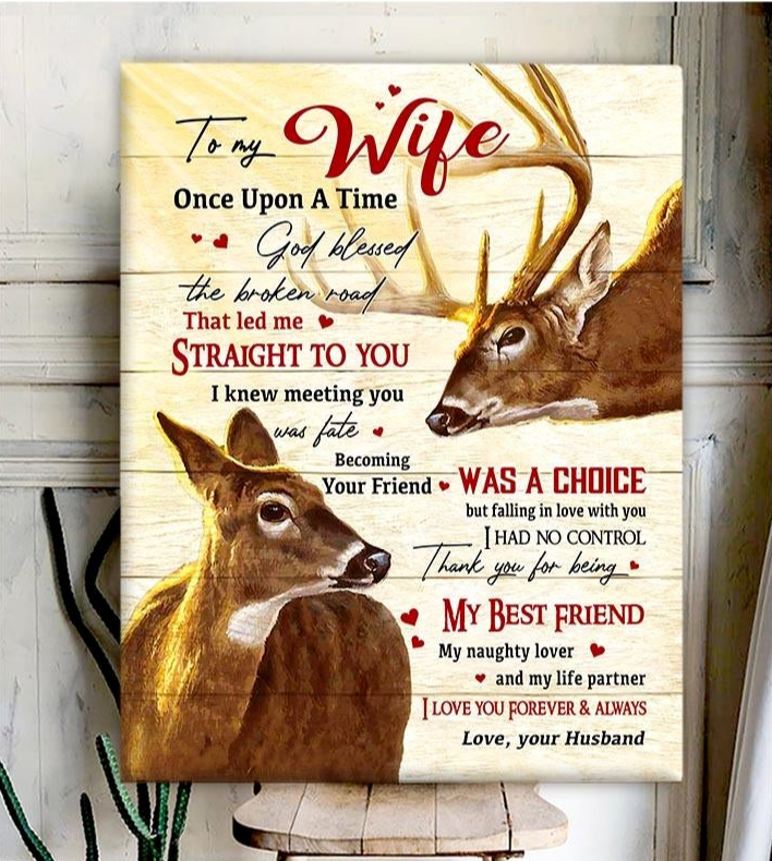 To My Wife Thank You For Being My Best Friend, I Love You – Deer Couple Portrait Poster And Canvas Gift For Wife Anniversary Home Decor Wall Art Visual Art