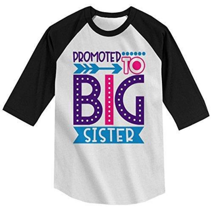 Shirts By Sarah Girl’s Toddler Promoted to Big Sister Dotty T-Shirt Cute Shirt Promoted to T-Shirt 3/4 Sleeve Raglan