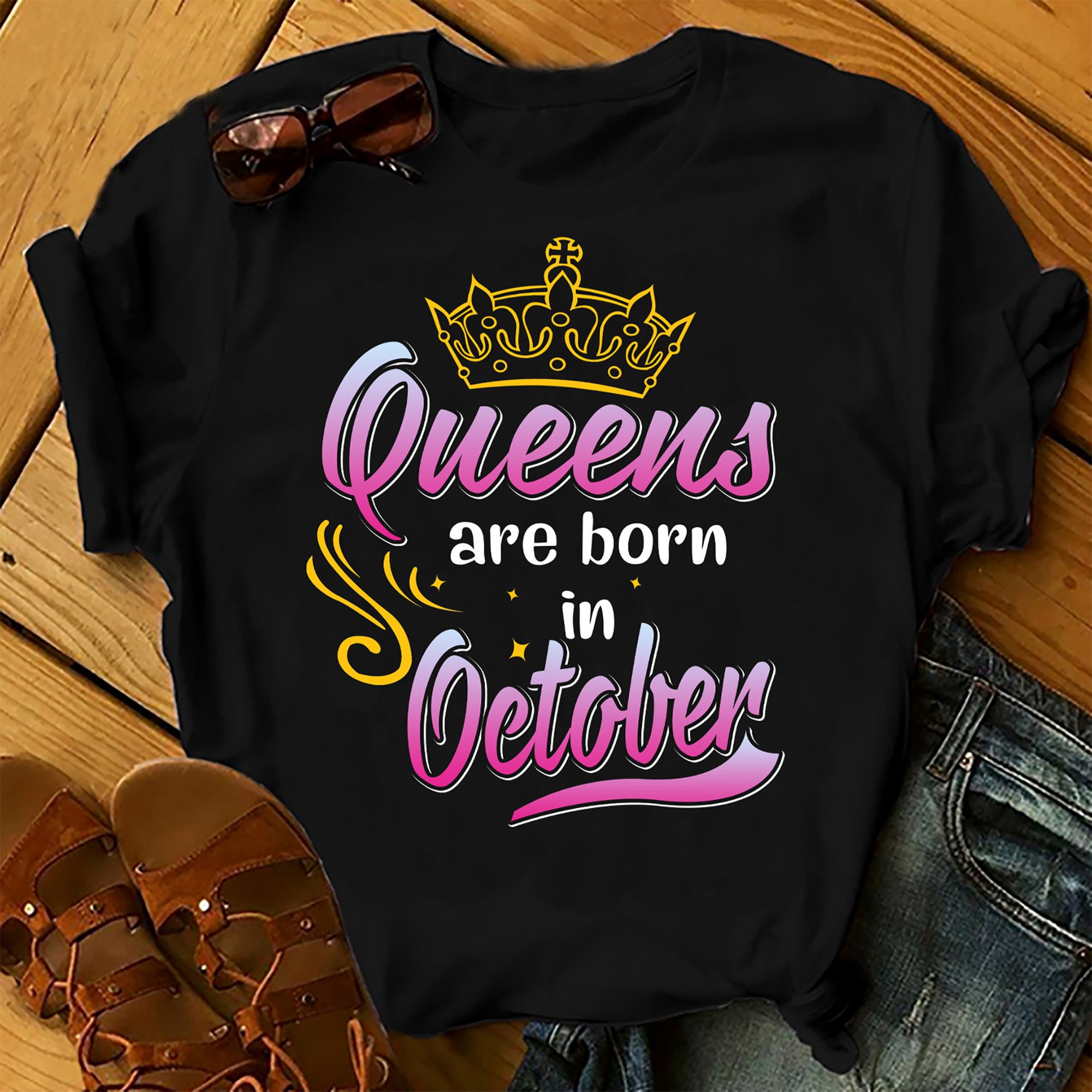 Personalised Custom Birthday Month T-shirt Queens Are Born In October Shirts Women Birthday T Shirts, Summer Tops Beach T Shirts