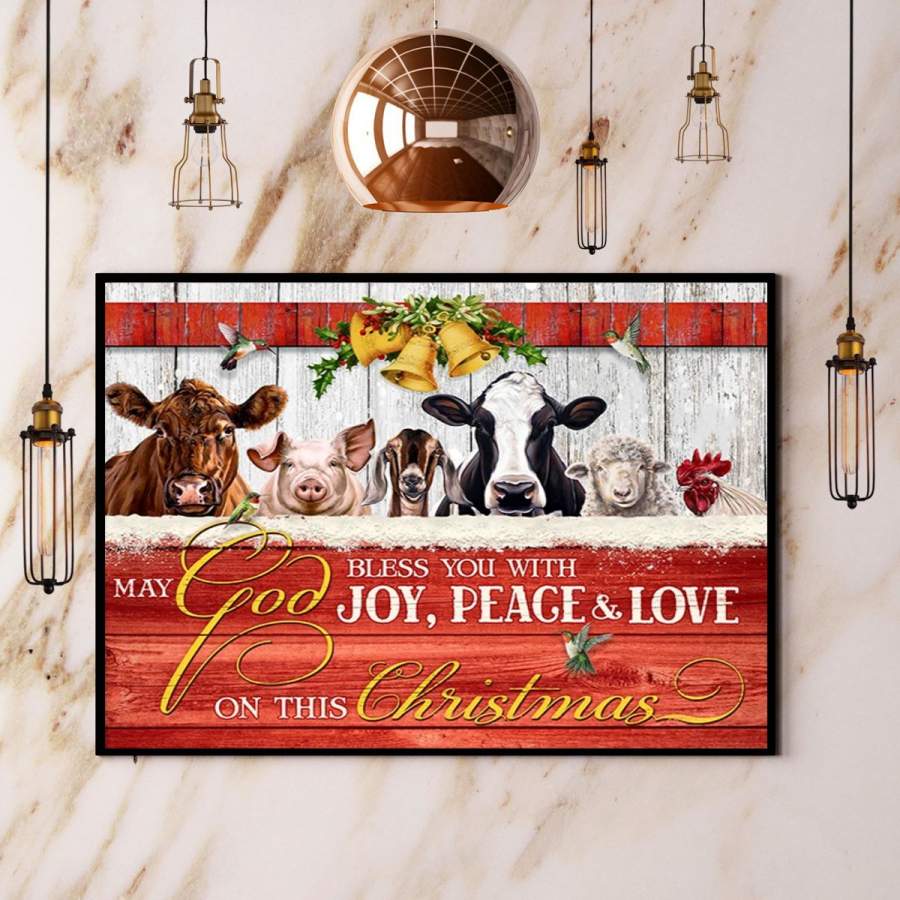 Animal farm may god bless you with joy peace love on this christmas poster no frame/ wrapped canvas full size