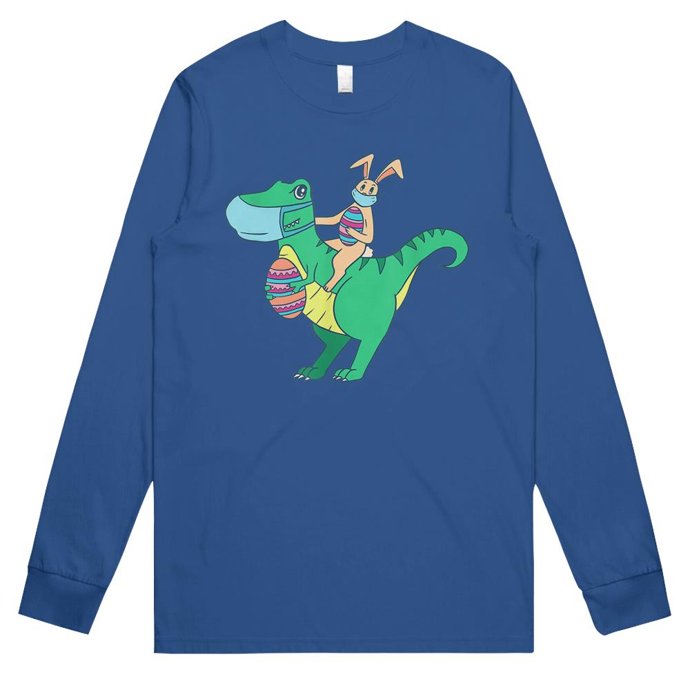 Bunny Riding Trex With Masks Funny Quarantine Easter Long Sleeve T Shirts