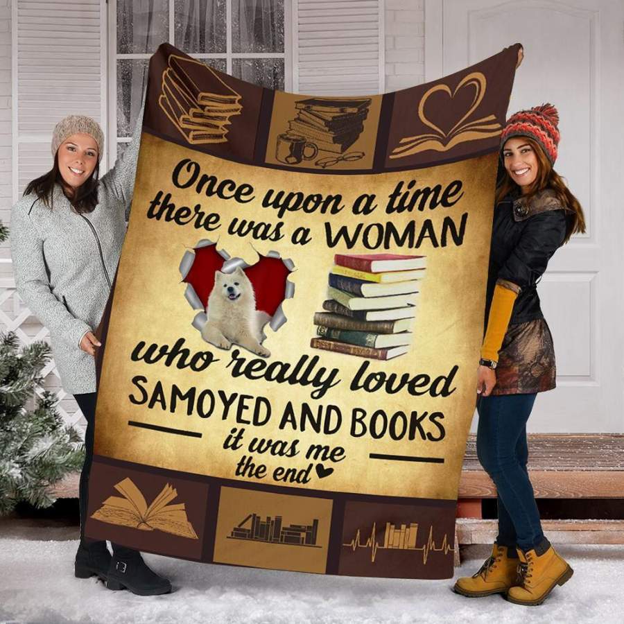 Custom Blanket Samoyed Dog And Books Blanket – Fleece Blanket