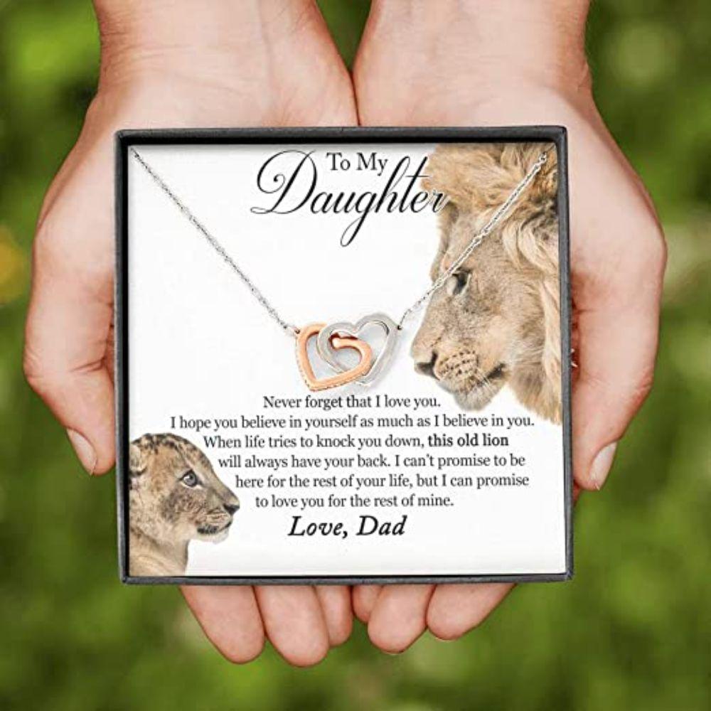 To My Daughter This Old Lion Will Always Have Your Back Gift From Dad – Daughter Two Hearts Necklace 0921